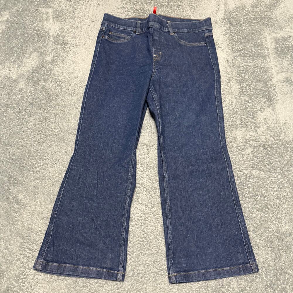 Spanx Jeans Womens XL EveryWear Kick Flare Cropped High Rise Blue Raw Indigo